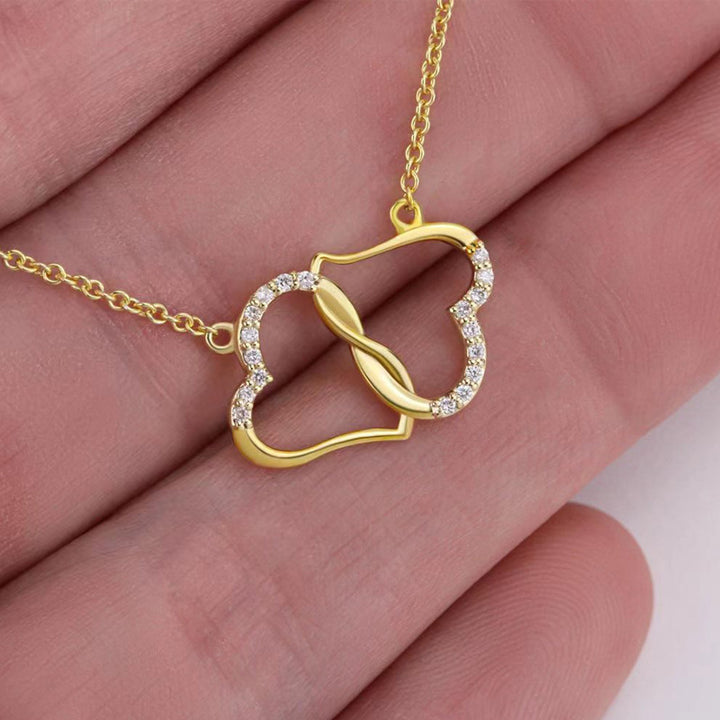 Double Heart Love Necklace with Rhinestones Inlaid Zircon