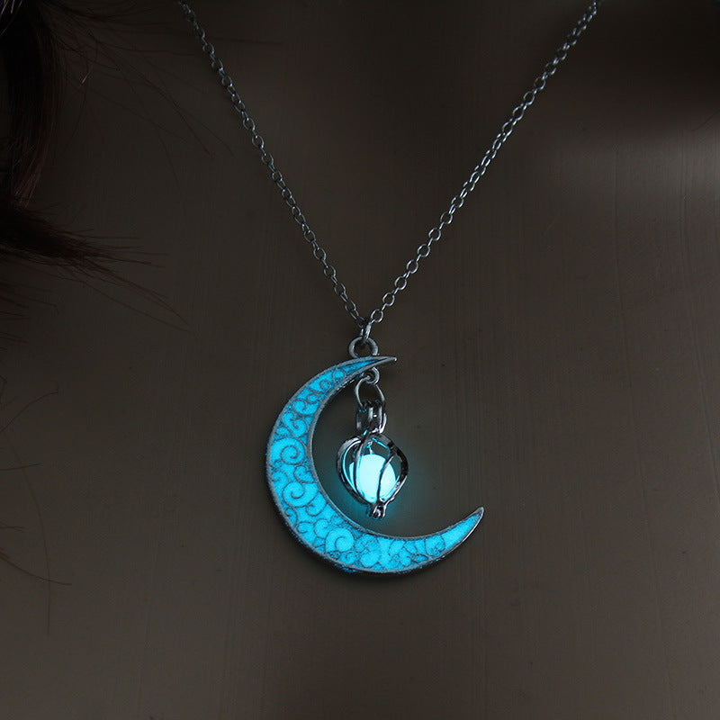 Glowing Pendant Necklace with Silver-Plated Chain