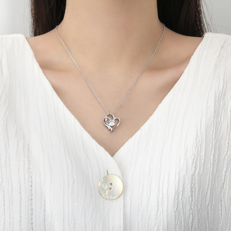 Zircon Double Love Necklace with Rhinestones - Heart-Shaped Elegance for Valentine's Day