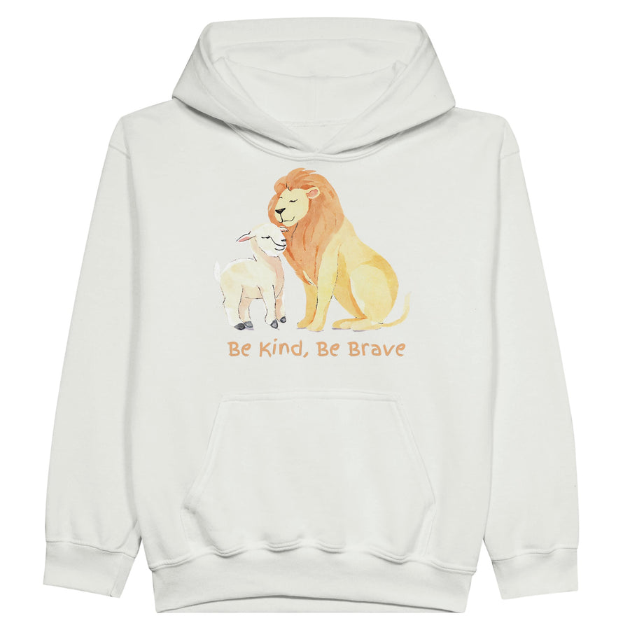 "Be Kind, Be Brave" Lamb & Lion Kids' Hoodie - Stand Bold with Kindness and Courage