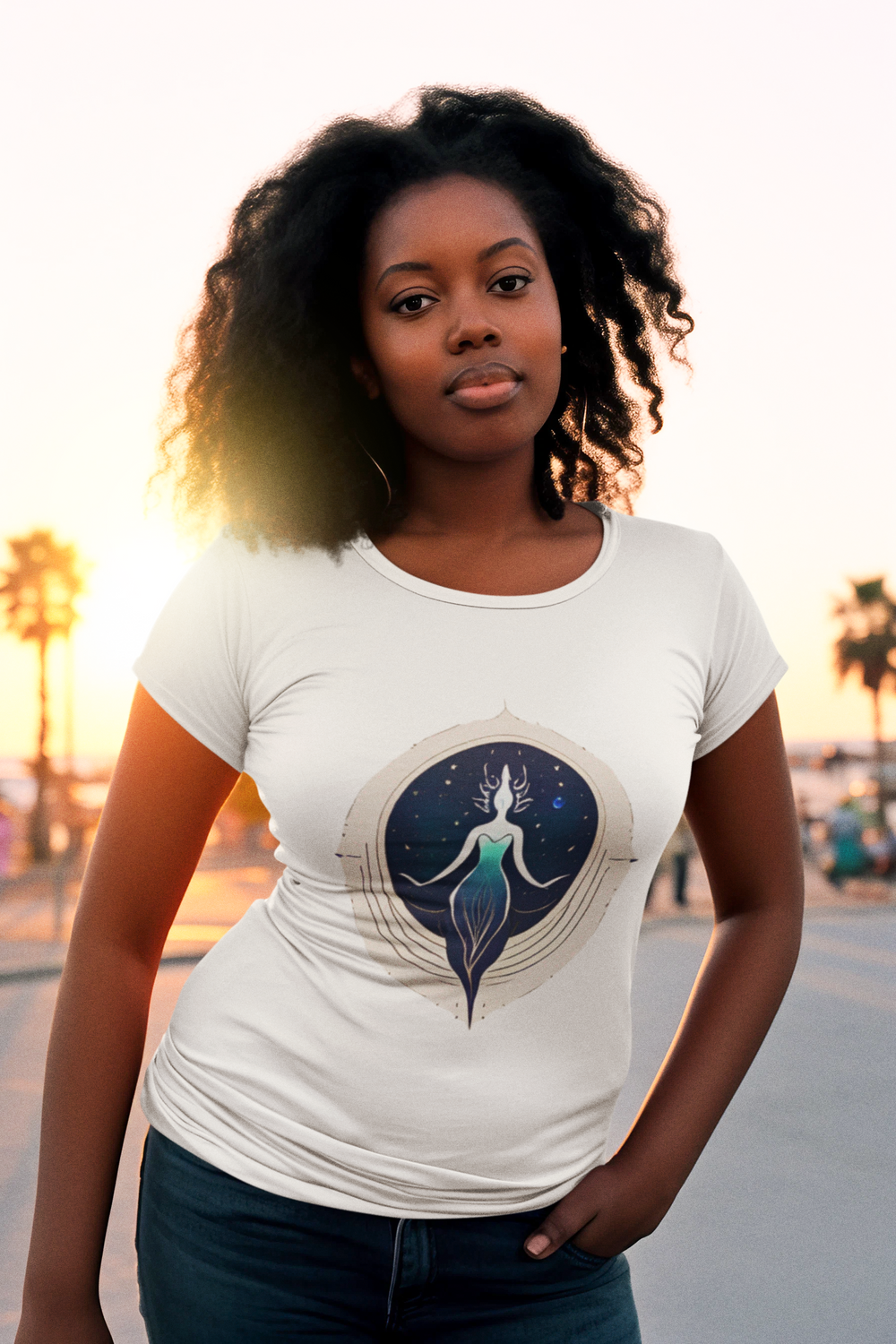 "Cosmic Goddess" Unisex Crewneck T-shirt - Premium Celestial Design