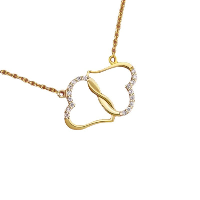 Double Heart Love Necklace with Rhinestones Inlaid Zircon - A Symbol of Affection and Style