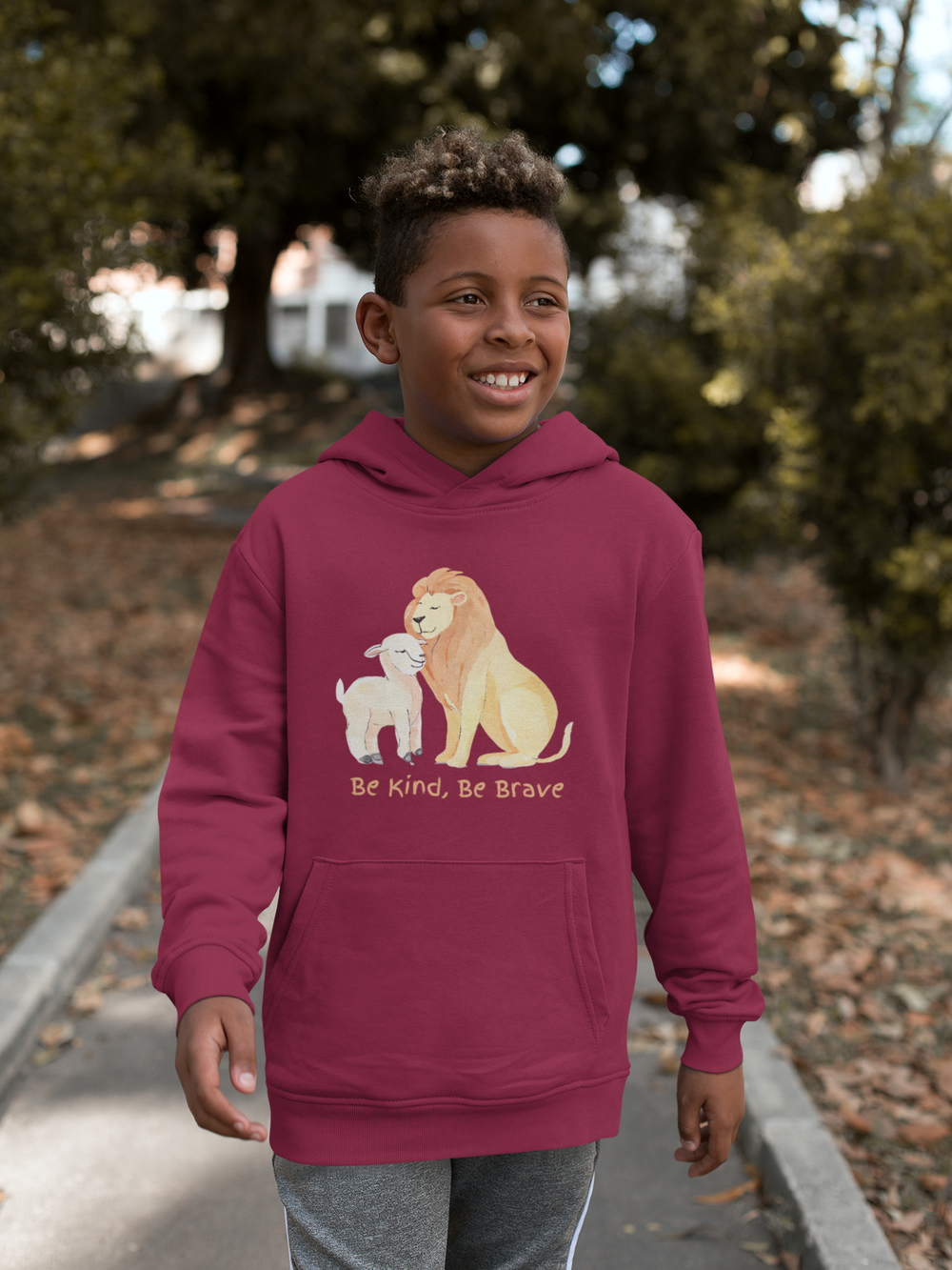 "Be Kind, Be Brave" Lamb & Lion Kids' Hoodie - Stand Bold with Kindness and Courage