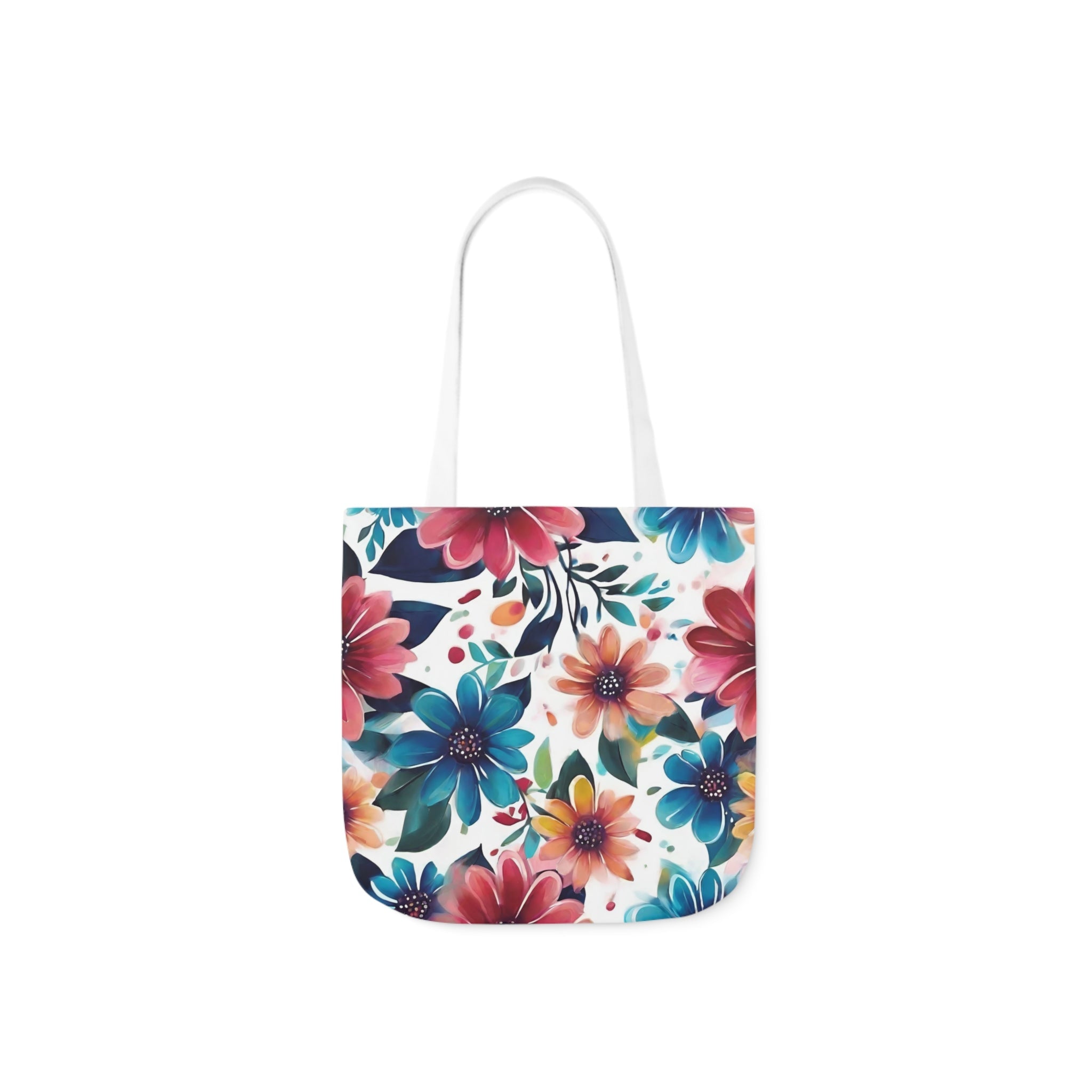 Chic floral tote bag with a colorful flower print design, perfect as a stylish summer accessory and an everyday vibrant carryall for fashion-forward individuals.